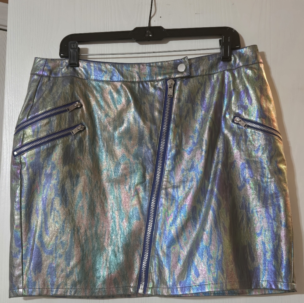 Current Mood Pleather Oil Slick Iridescent Mini Skirt